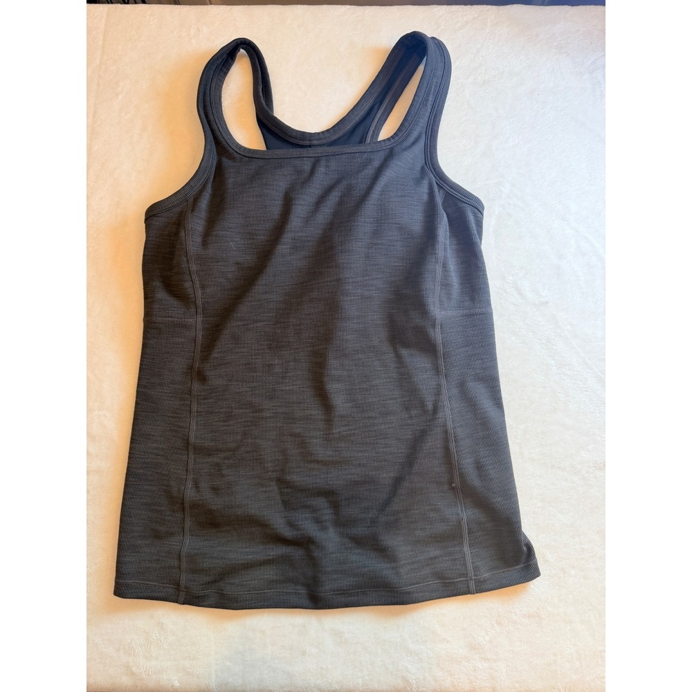 Prana Womens Gray Ribbed Racerback Tank Top with Built-in Shelf Bra Size M